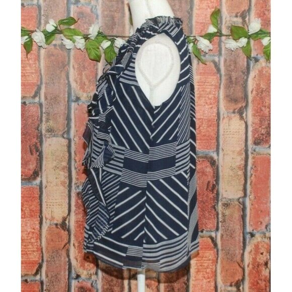 Tommy Hilfiger Ladies S Chiffon Navy Blue Sleeveless Blouse Ruffle Career Office - Picture 5 of 9